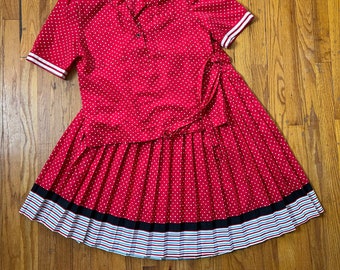 Preppy 80s Skirt Suit, Vintage 1980s Blouse and Skirt Set Large 2 Piece Dress