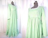 1960s Dress, Victorian Gunne Sax Style Maxi, Large Empire Waist