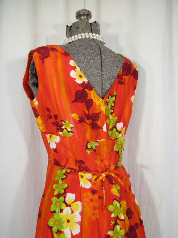 1960s Dress/ Vintage Hawaiian Maxi/ 60s Red Orang… - image 7