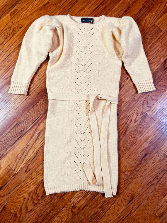 Yellow 70s 30s Style Sweater Dress with Puff Slee… - image 5