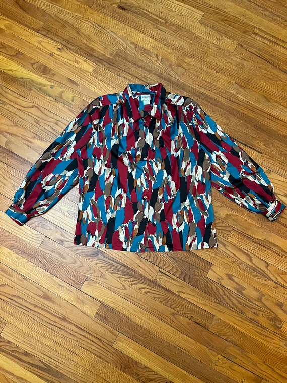 Large 70s 40s Vintage Blouse, Colorful Long Sleev… - image 10