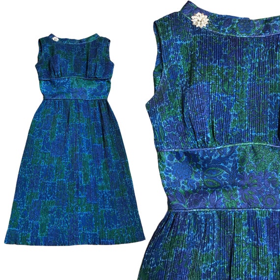 1950s Dress, Small Blue Pleated Dress, Vintage 50… - image 1