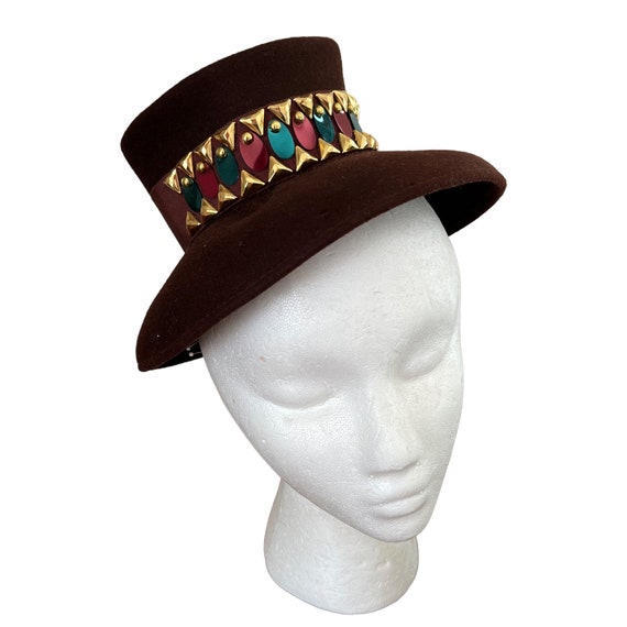 Brown 40s Hat, Wool Mini Fedora Fascinator, 1940s… - image 2