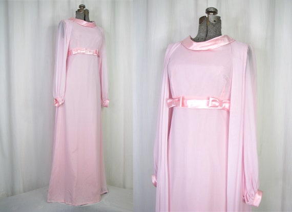 1960s Maxi Dress | Vintage Boho Dress | 60s Pink S
