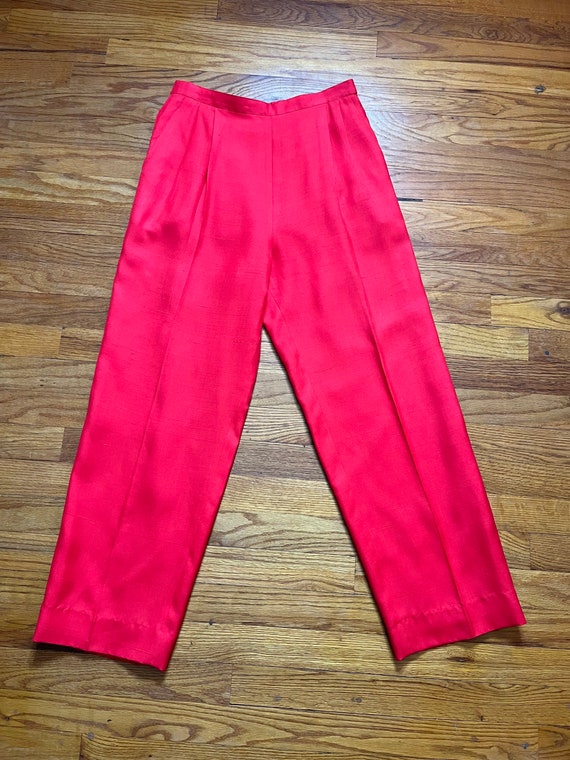 Vintage 90s Silk Pants, 40s Style Trousers, Red H… - image 6