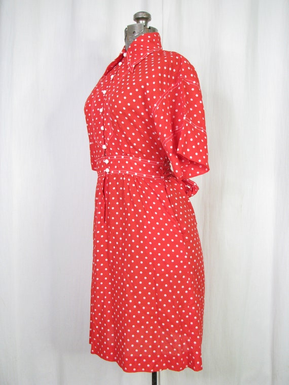 Red 1970s Dress, Polkadot Dress 50s Style Rockabi… - image 8