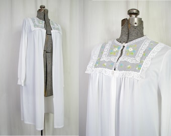 Vintage Lingerie Robe, Small Peignoir Nightgown, 1960s White Lace Cover