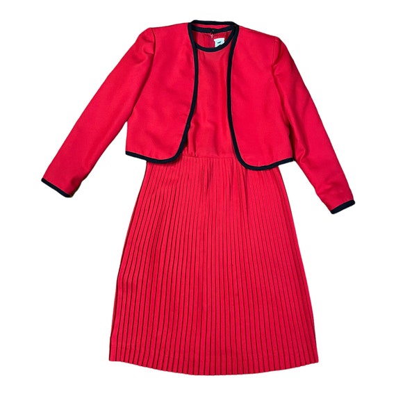 Cherry Red 60s Dress Set, Jackie O Style Mod Plea… - image 2