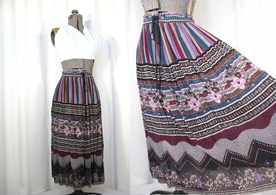 1980s Skirt - High Waist Midi, Vintage Indian Cott