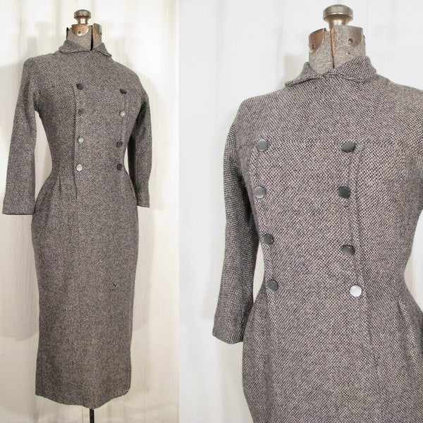 1940s Dress | Small Grey Wool Dress | Vintage 40s Dress