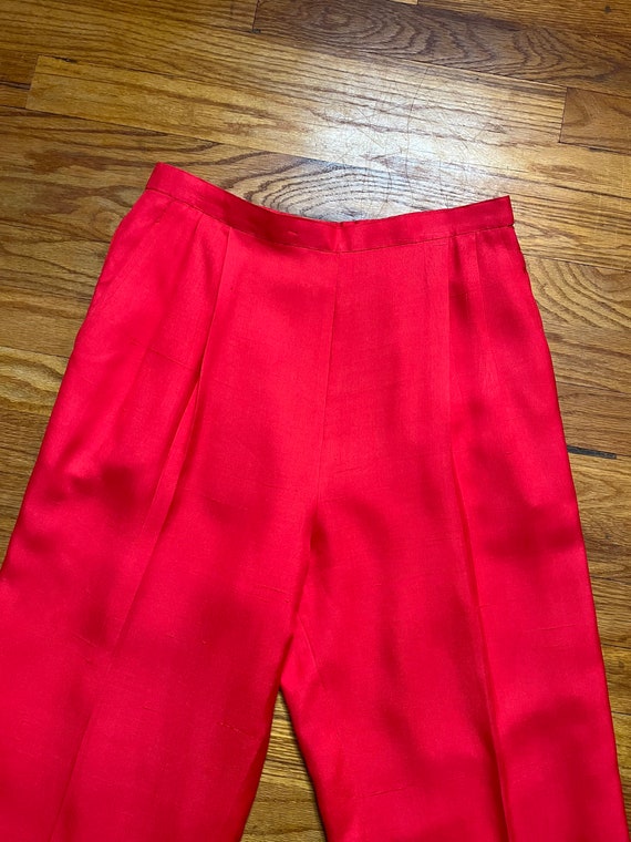 Vintage 90s Silk Pants, 40s Style Trousers, Red H… - image 3