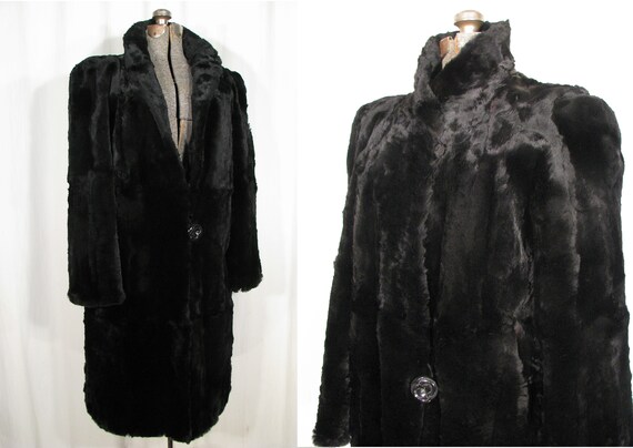 Vintage 1930s Fur Coat, Strong Shoulder Long Black