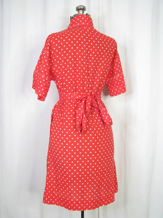 Red 1970s Dress, Polkadot Dress 50s Style Rockabi… - image 6