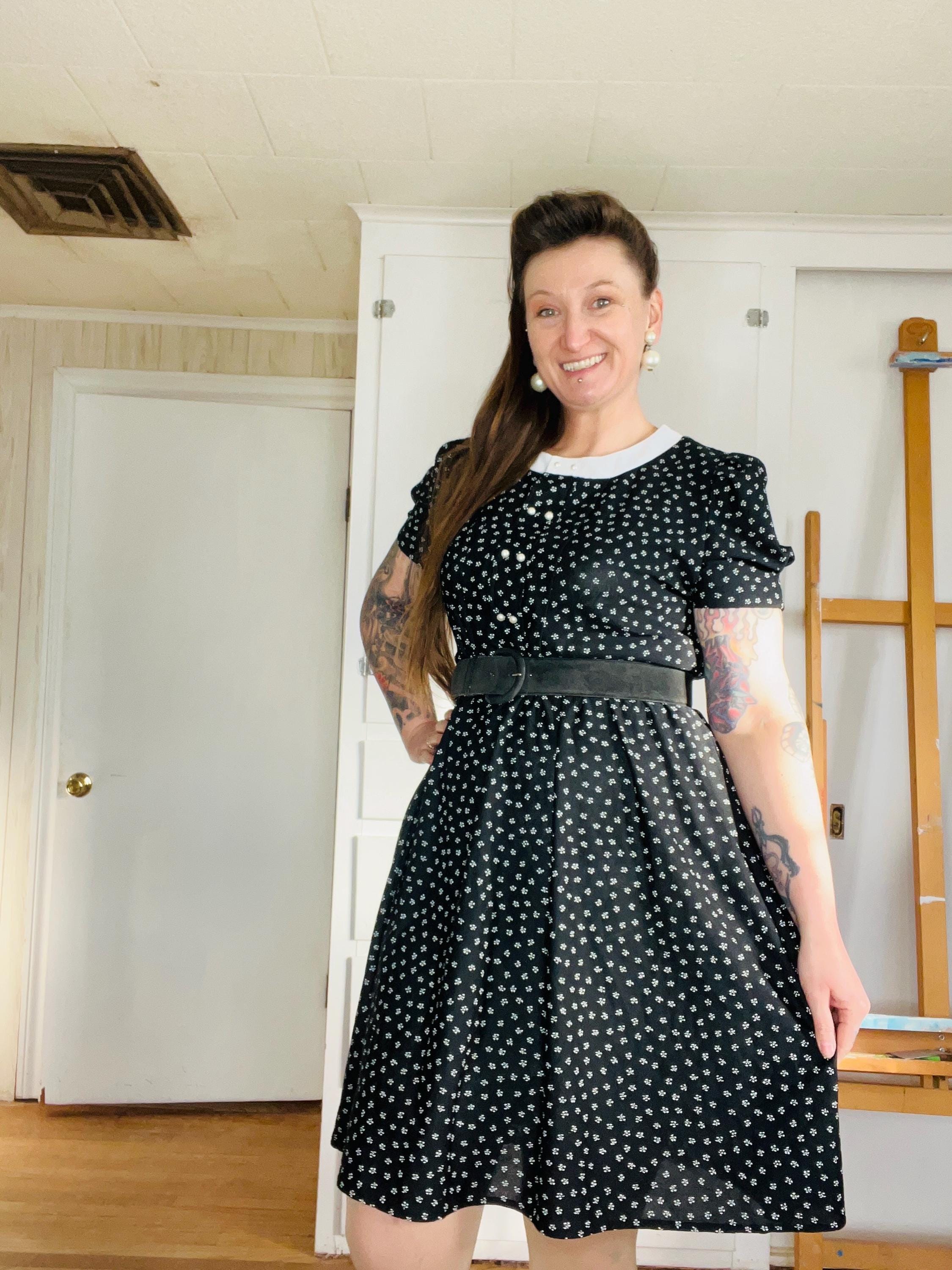 1980s Black and White Dress