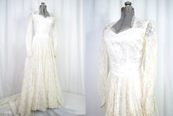 Vintage Wedding Dress/ 1940s Simple Lace Wedding D