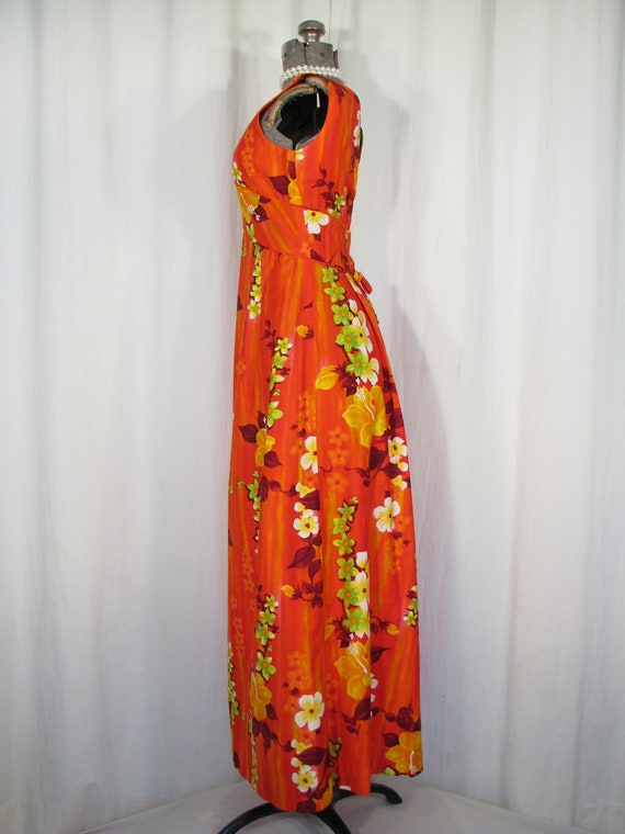 1960s Dress/ Vintage Hawaiian Maxi/ 60s Red Orang… - image 8