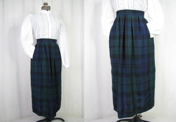 1980s Skirt, 40s Style Pleated Skirt, Blue Green P