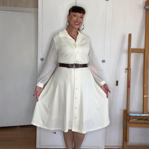 70er Jahre Shirtkleid XL Weiße Knopfleiste Midikleid 1970er Jahre Plus Size