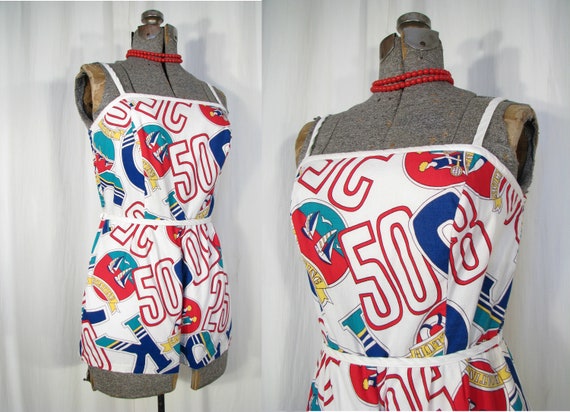 1950s Style Swimsuit/ 80s White One Piece Romper B
