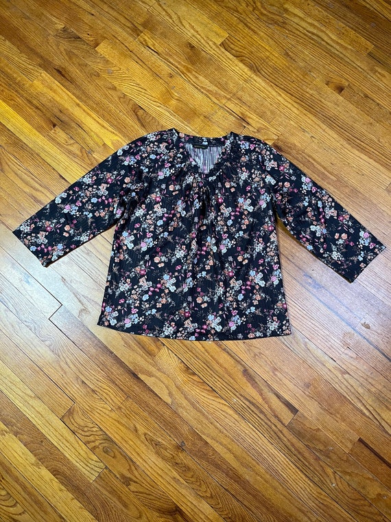 Large Floral Blouse 70s Convertible Sleeve Woman'… - image 10