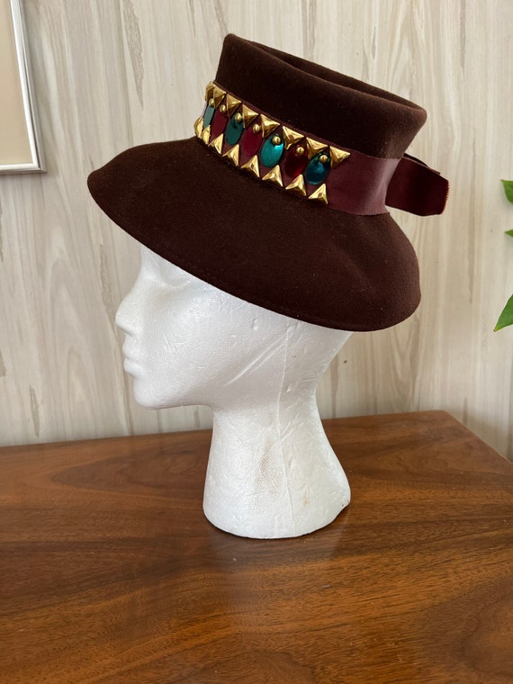 Brown 40s Hat, Wool Mini Fedora Fascinator, 1940s… - image 3