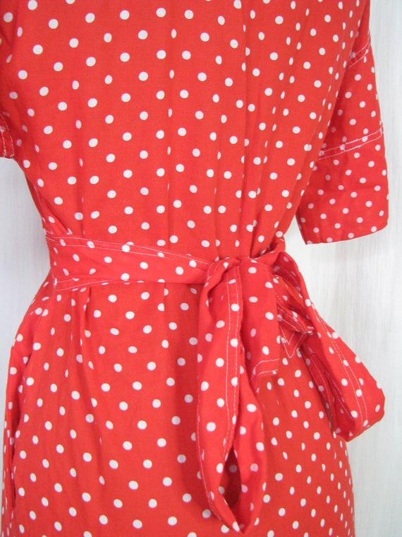 Red 1970s Dress, Polkadot Dress 50s Style Rockabi… - image 7