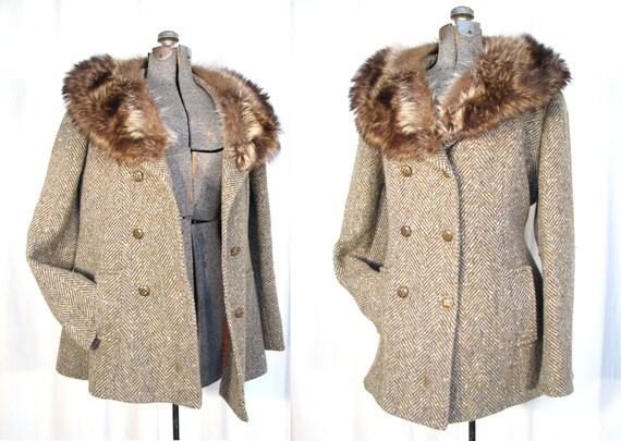 Vintage 1970s Coat / Large Green Womens Pea Coat