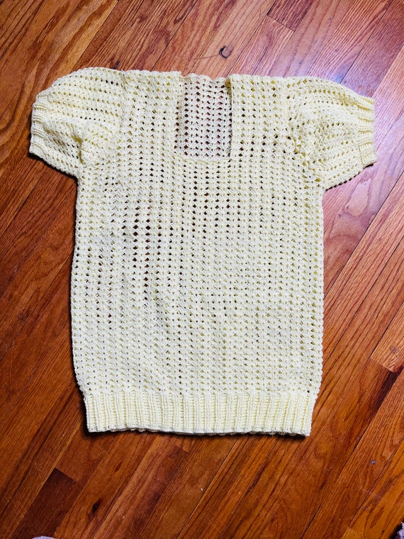 Vintage 40s Style Sweater, Crochet Yellow Pullove… - image 7