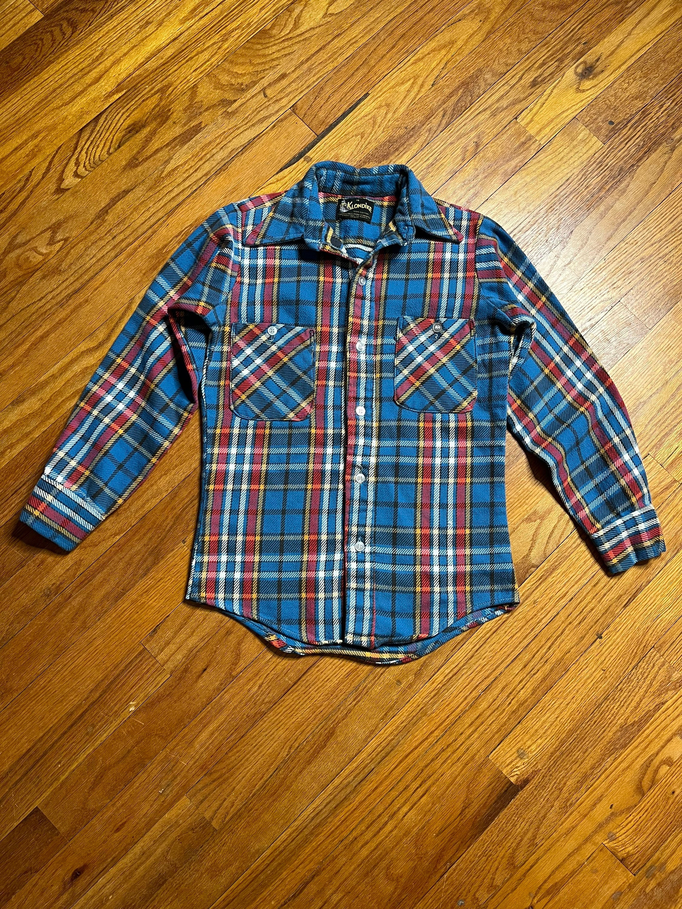 50s print flannel shirt プリネル グレピン Boys Vintage Shirt, 1950s Plaid Button Up, 50s Cotton
