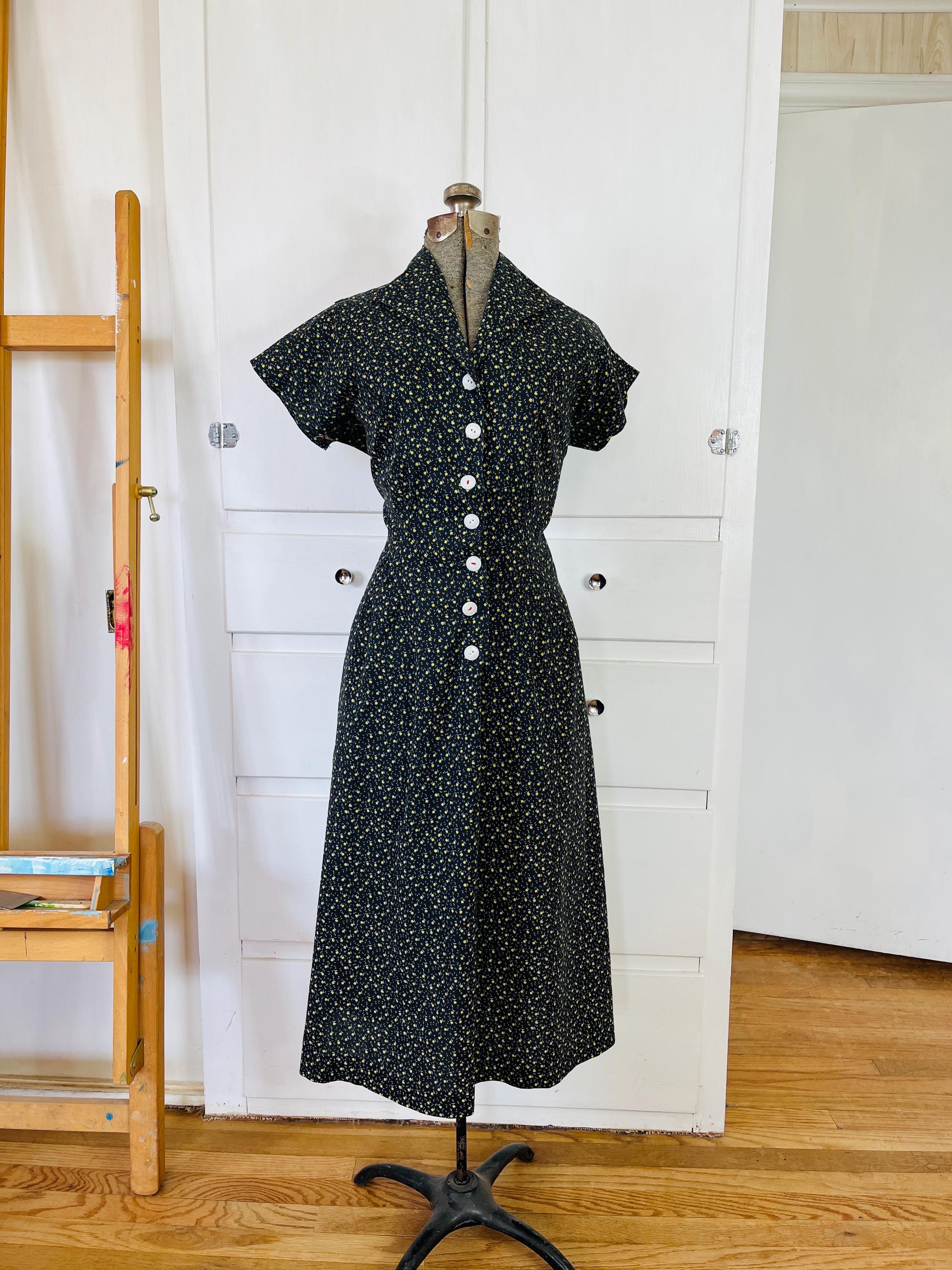 lubbock prom dress stores 1930s Beige Floral Feedsack Dress with Ruffle Collar and Front Pockets –  Erin Templeton main image 0