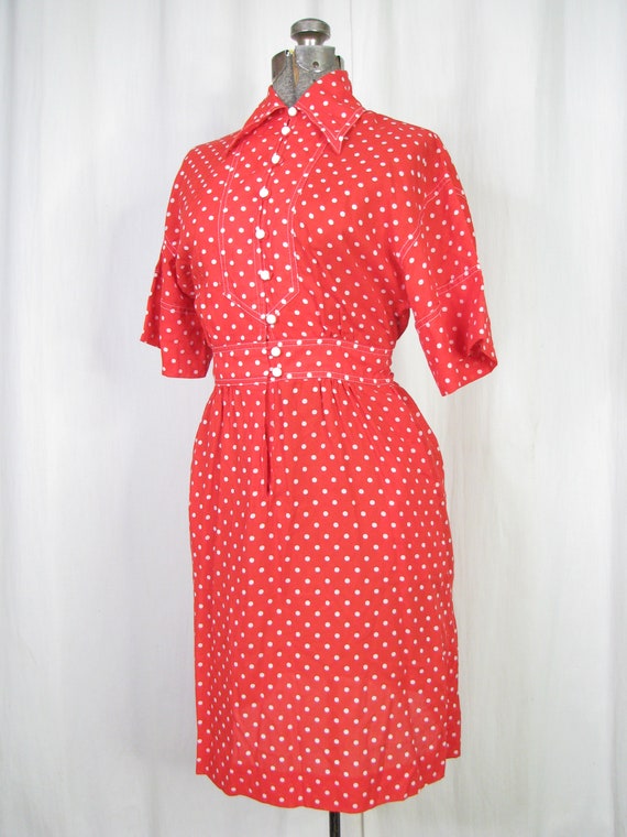 Red 1970s Dress, Polkadot Dress 50s Style Rockabi… - image 3