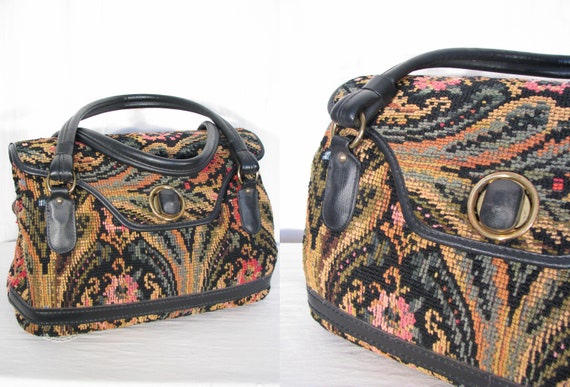 1970s Purse / Tapestry Doctors Bag / Vintage Boho