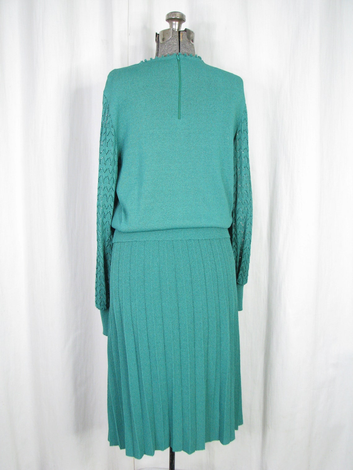 Green Knit Matching Set Dress Puffed Sleeve Pleated Skirt | Etsy