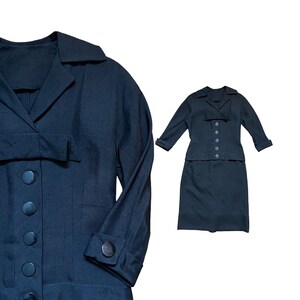 1950s Black Dress: Gothic Button Front Fitted Wiggle, Medium