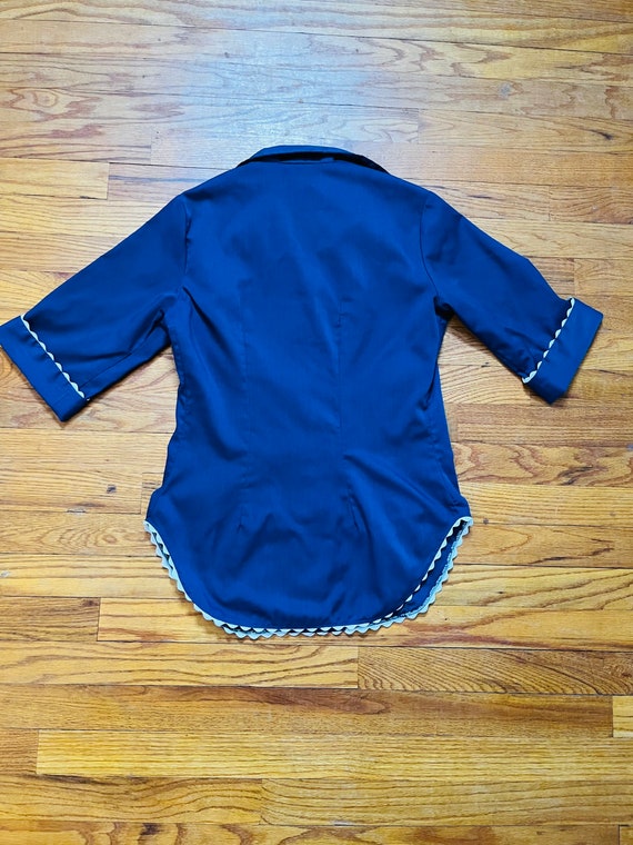 Vintage Blouse, 60s 70s Western Shirt, Small Blue… - image 10