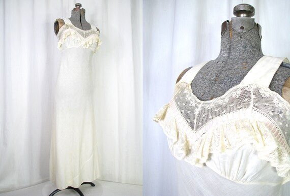 Vintage Nightgown, Bias Cut Cotton Victorian Chemi