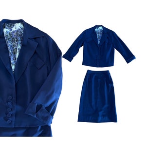 Vintage 1940s Wool Gabardine Skirt Suit: Belt Back Blazer Set