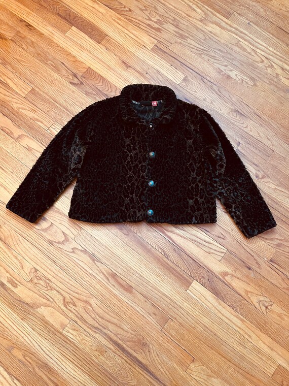 Fuzzy Faux Fur Coat, 80s Short Crop Jacket in Dar… - image 6