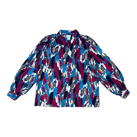 Large 70s 40s Vintage Blouse, Colorful Long Sleev… - image 6