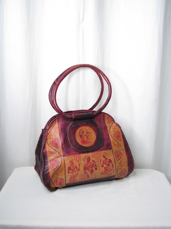 Vintage Purse, Boho Leather Shoulder Bag, 1970s In