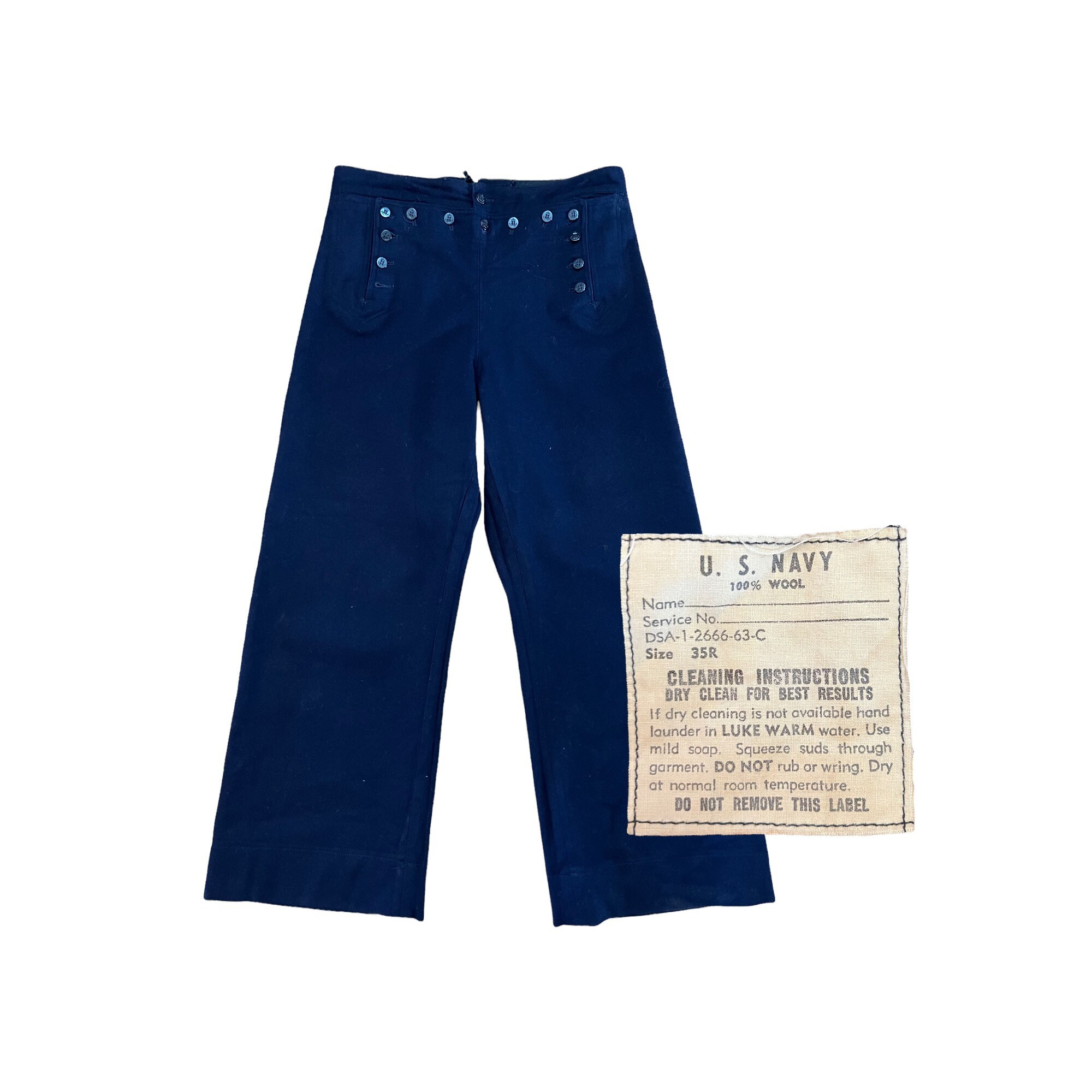 Men's Vintage Navy Blue Wool Sailor Pants Original Label