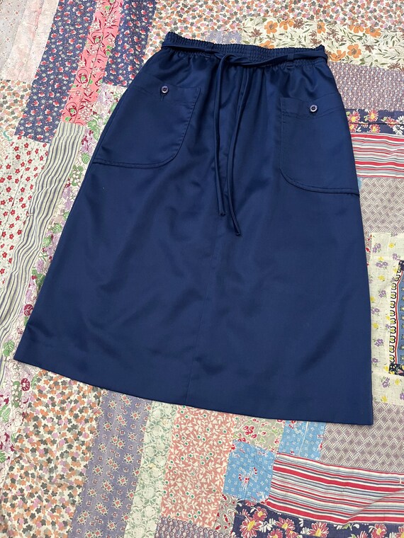 Small 70s Skirt, Blue Vintage Midi Skirt with Poc… - image 10