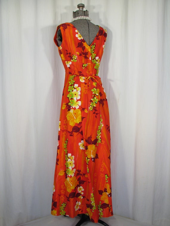 1960s Dress/ Vintage Hawaiian Maxi/ 60s Red Orang… - image 6