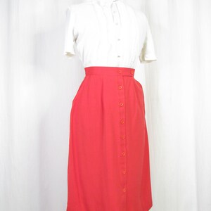 Vintage 1970s Skirt Small Button Front Skirt 40s Style Skirt with Pockets, Red High Waist Midi