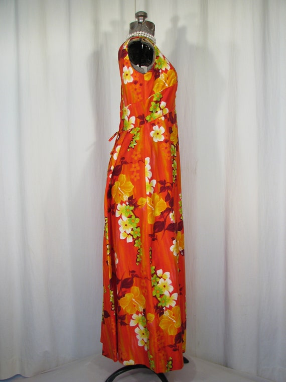 1960s Dress/ Vintage Hawaiian Maxi/ 60s Red Orang… - image 4