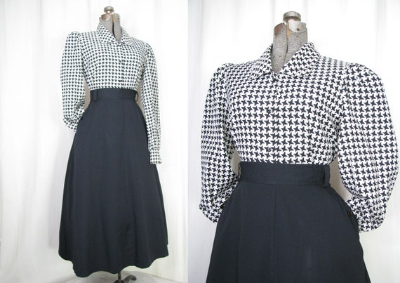 Vintage 1970s Blouse, 40s Style High Collar Puff S