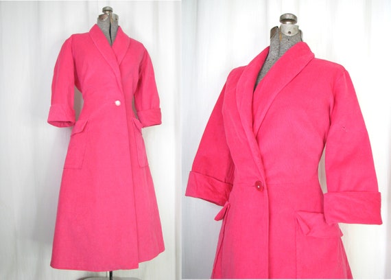 Vintage 1950s Dress, Fuchsia Pink Wrap Midi, 50s C