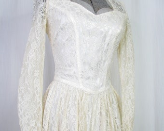 Vestido de novia vintage, sencillo vestido de novia de encaje color marfil de los años 40