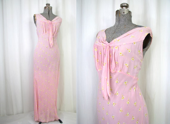 1930s Dress, Plus Size Bias Cut Maxi, Vintage 30s