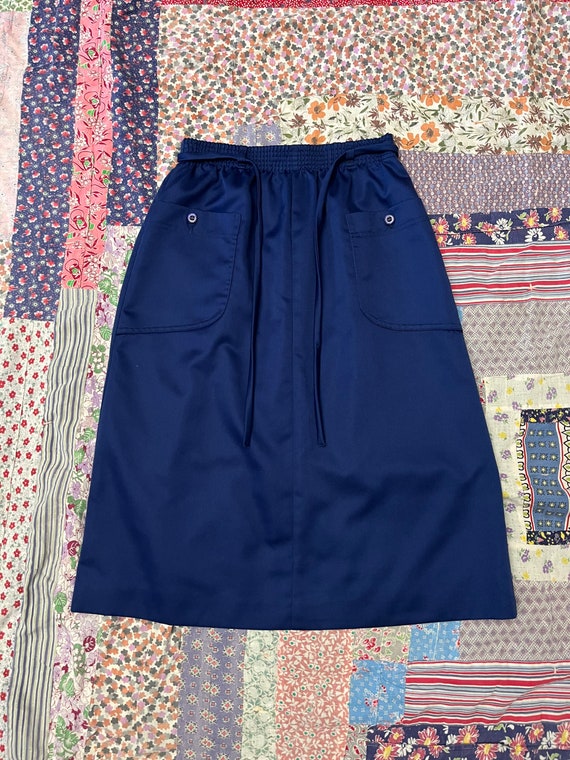 Small 70s Skirt, Blue Vintage Midi Skirt with Poc… - image 7